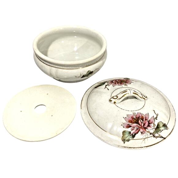 Vintage Porcelain Vanity Jar 3-part Soap Dish Dresser Box Victorian Handpainted - Picture 3 of 9